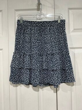 🤎 NWT J. Crew Blue and White Floral Tiered Lined Ruffle Skirt Elastic Waist - S